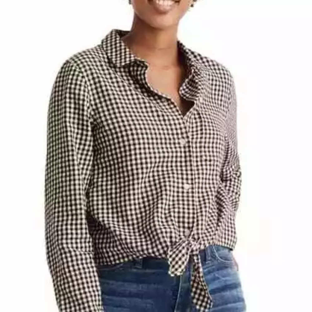 NWT Madewell Gingham Plaid Tie Front Shirt